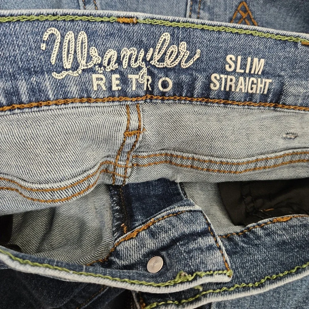 Wrangler Jeans Mens 33x32 Blue Retro Slim Straight‎ Leg Stretch Denim 112335418